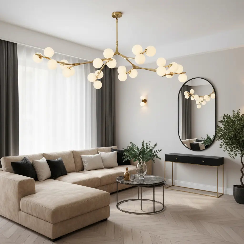 Deckenleuchte Wohnzimmer mit Glaskugeln Gold