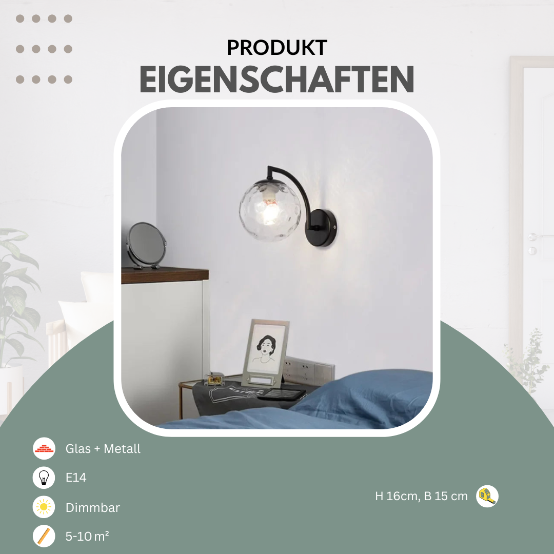 Wandleuchte in Schwarz oder Gold mit Glas | Convexum