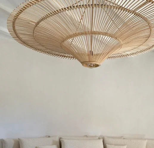 Rattan Pendelleuchte in Ufo Form | Rattan