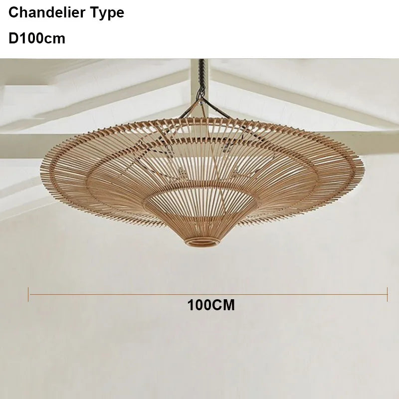 Rattan Pendelleuchte in Ufo Form | Rattan