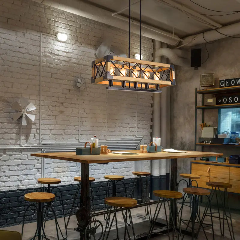 Industrielle Pendelleuchte mit Holz | Luminara
