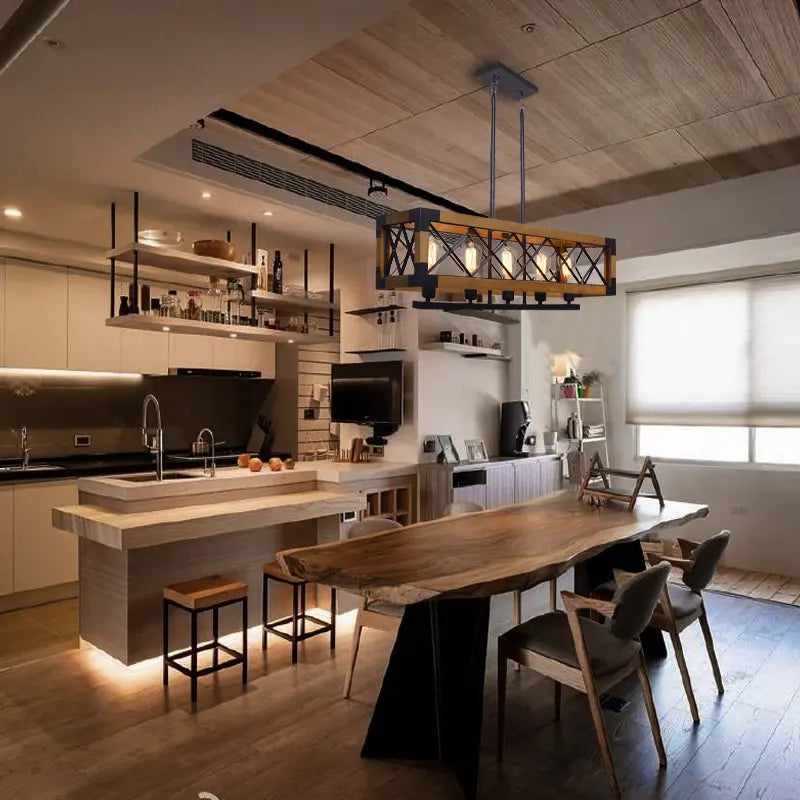 Industrielle Pendelleuchte mit Holz | Luminara