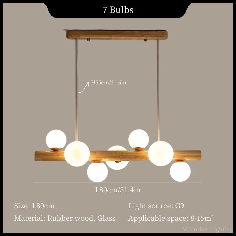 Pendelleuchte mit Kugeln und Holzbalken | Flora