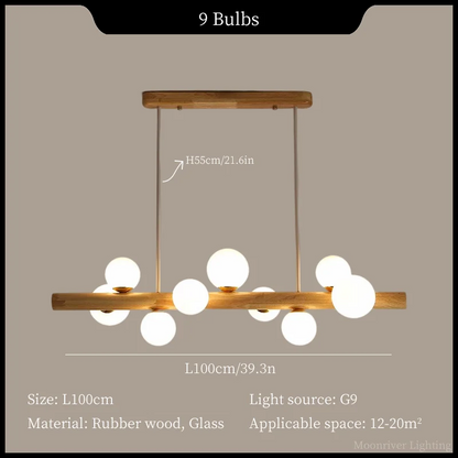 Pendelleuchte mit Kugeln und Holzbalken | Flora