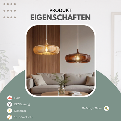 Große runde Hängeleuchte Holz | Lignum