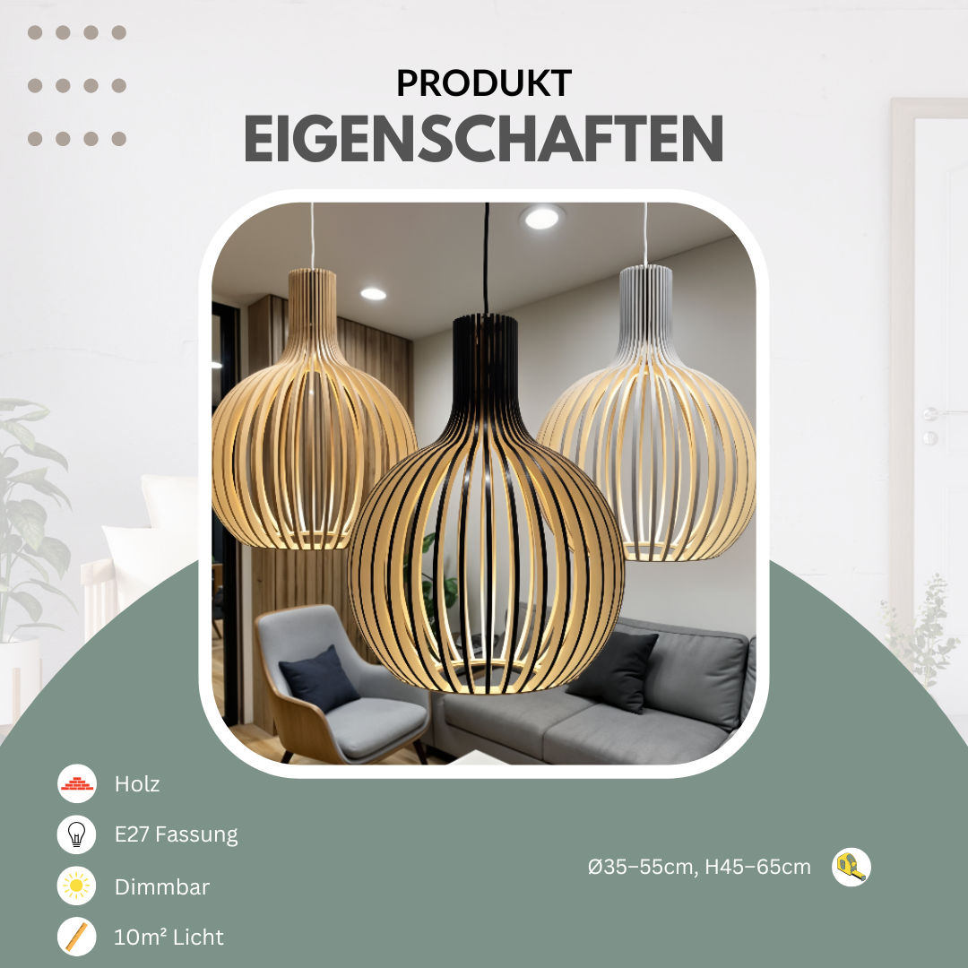 Pendelleuchte Holz, Ø35cm Ø45cm Ø55cm | Lignum