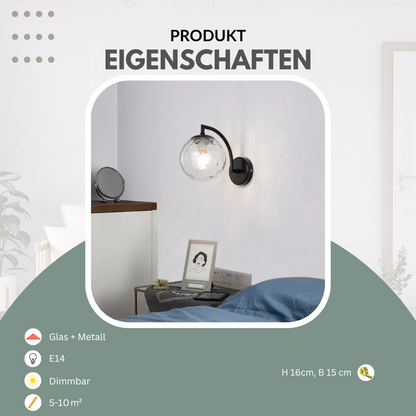 Wandleuchte in Schwarz oder Gold mit Glas | Convexum