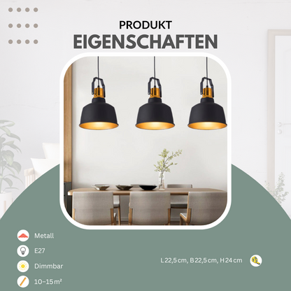 Industrielle Pendelleuchte schwarz mit gold | Luminara