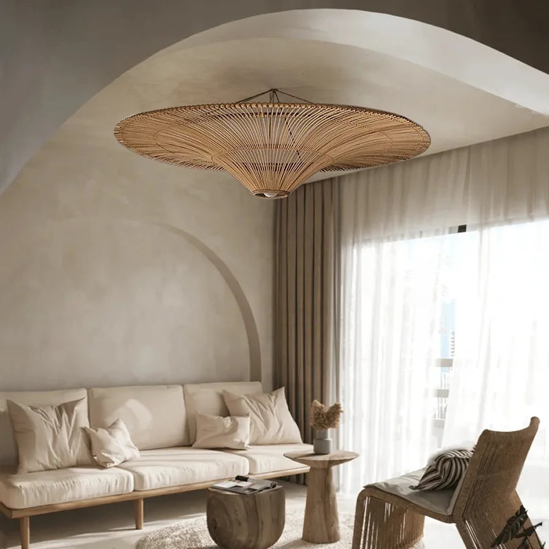 Rattan Deckenleuchte in Ufo Form | Rattan