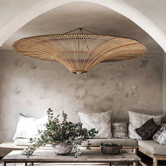 Rattan Deckenleuchte in Ufo Form | Rattan