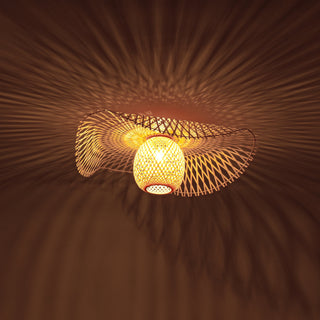 rattan deckenleuchte ø65 cm eingeschaltet mit warmem licht