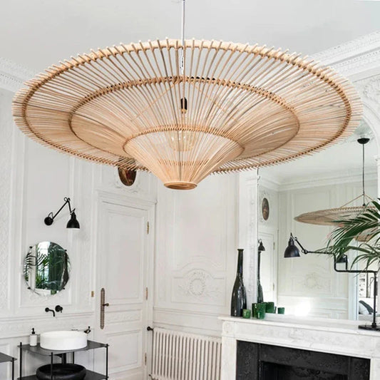 Rattan Pendelleuchte in Ufo Form | Rattan