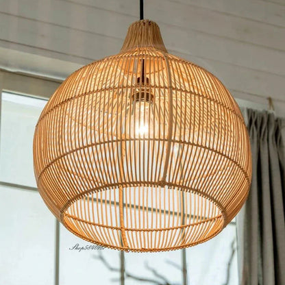 Rattan Pendelleuchte in Schwarz oder Beige in mehreren Größen | Rattan