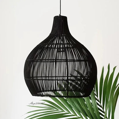 Rattan Pendelleuchte in Schwarz oder Beige in mehreren Größen | Rattan