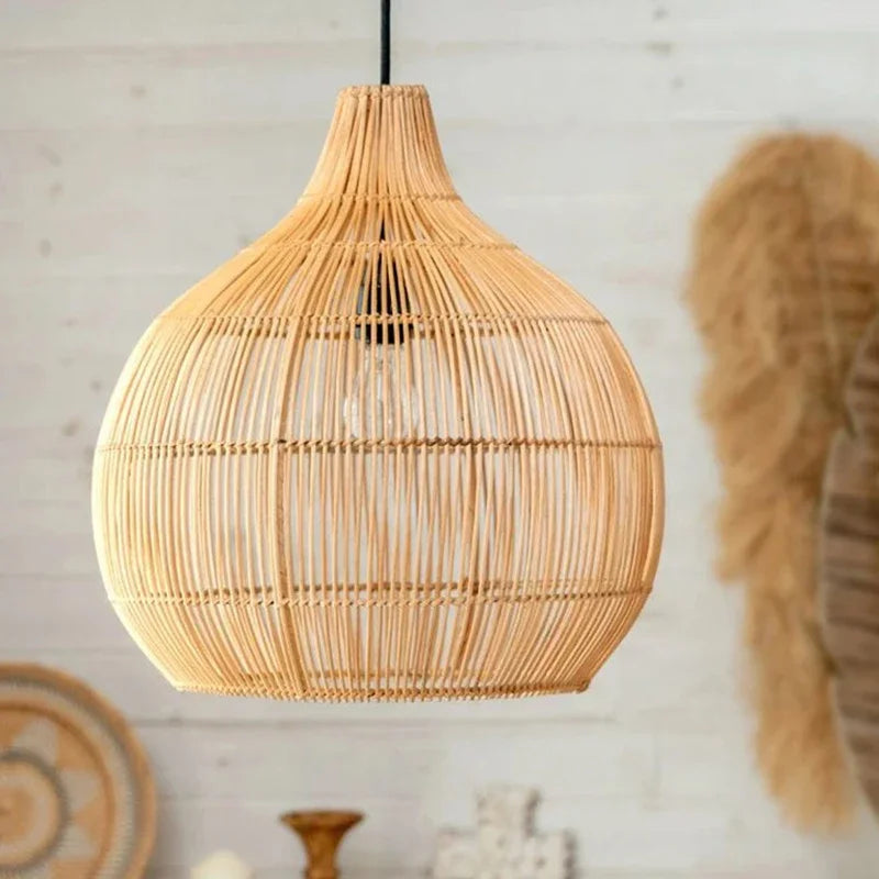 Rattan Pendelleuchte in Schwarz oder Beige in mehreren Größen | Rattan