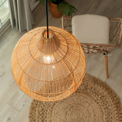 Rattan Pendelleuchte in Schwarz oder Beige in mehreren Größen | Rattan