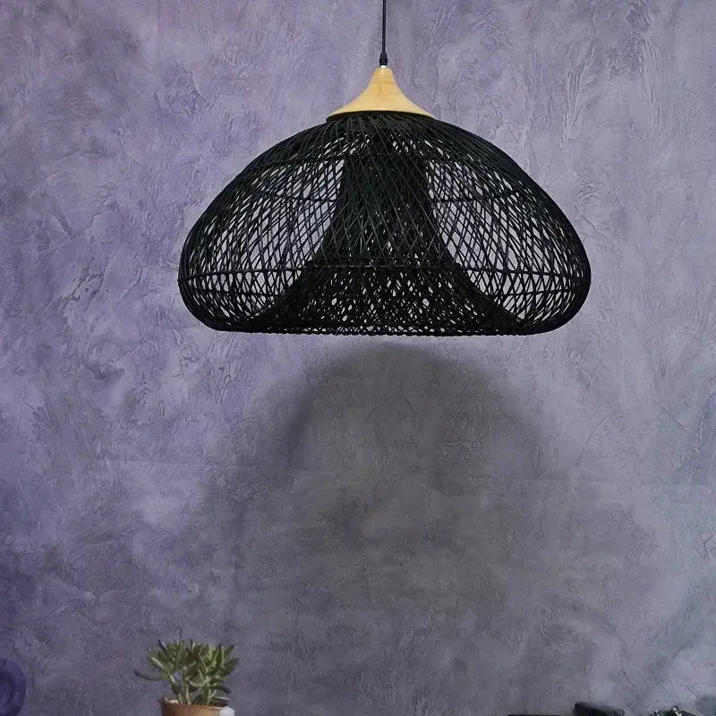 Rattan Pendelleuchte schwarz | Rattan