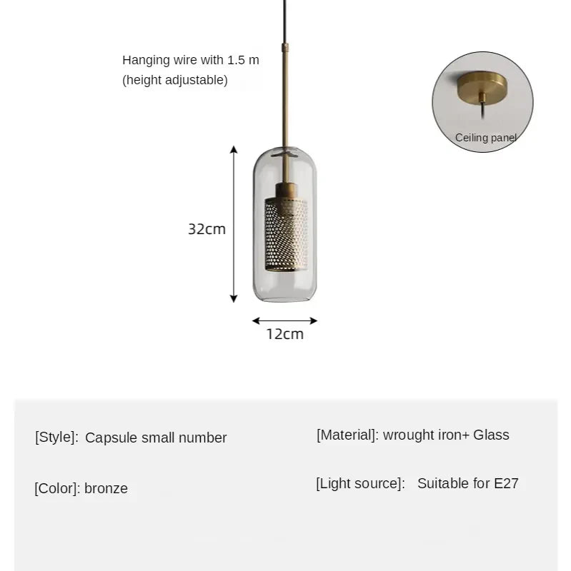 Industrielle Pendelleuchte Glas, Bronze und Silber | Spatium