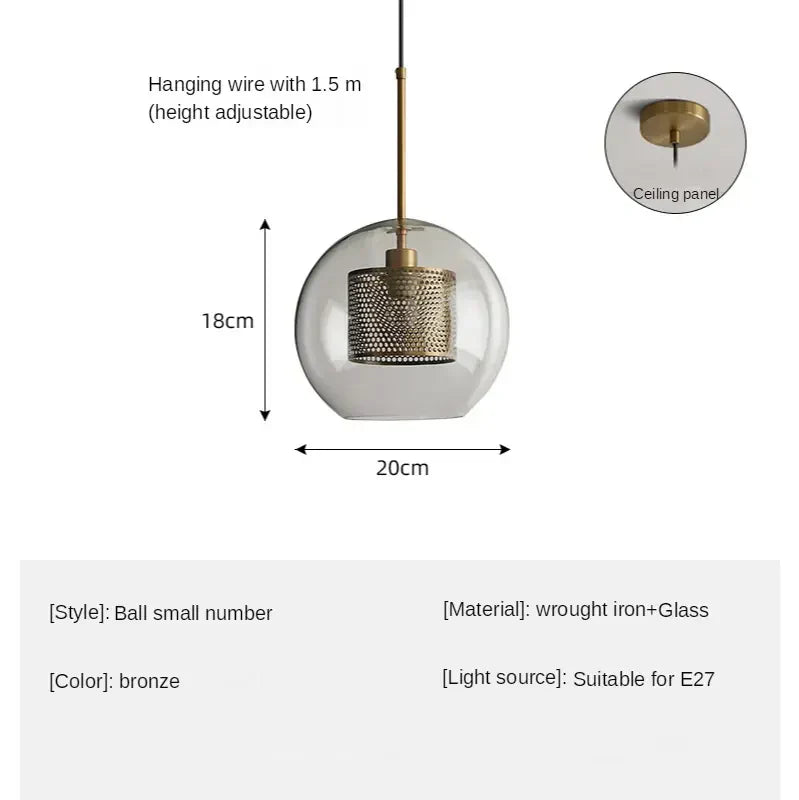 Industrielle Pendelleuchte Glas, Bronze und Silber | Spatium