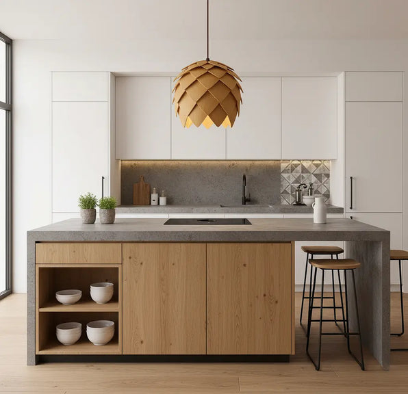 Hängelampe aus Holz, Holz-Hängelampe, Hängelampe aus Eiche, Design-Hängelampe, Hängelampe im Industrial-Stil