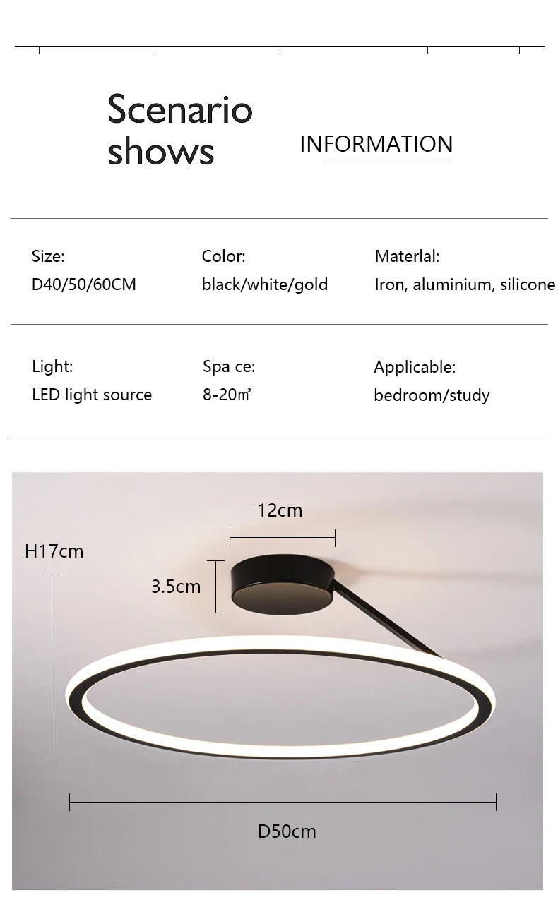 Moderne Deckenleuchte schwarz mit Ring | Lysrum