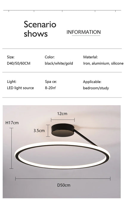 Moderne Deckenleuchte schwarz mit Ring | Lysrum